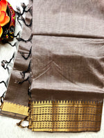 Load image into Gallery viewer, Handwoven Mangalgiri Silk Cotton Saree - Twilight + Gold
