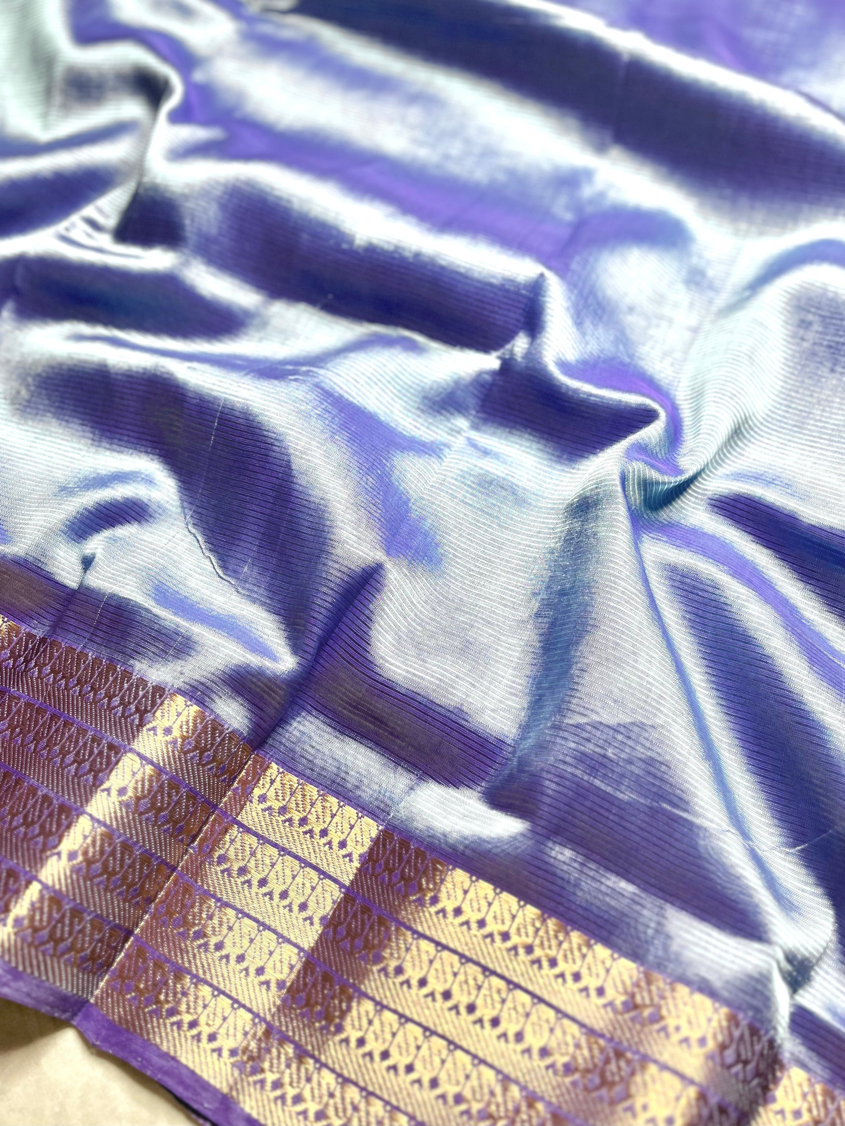 Handwoven Mangalgiri Silk Cotton Saree - Cold Blue + Gold