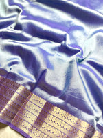 Load image into Gallery viewer, Handwoven Mangalgiri Silk Cotton Saree - Cold Blue + Gold
