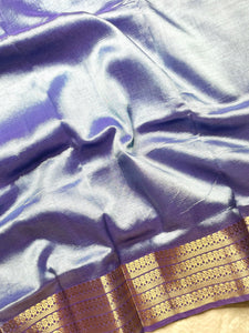 Handwoven Mangalgiri Silk Cotton Saree - Cold Blue + Gold
