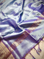 Load image into Gallery viewer, Handwoven Mangalgiri Silk Cotton Saree - Cold Blue + Gold
