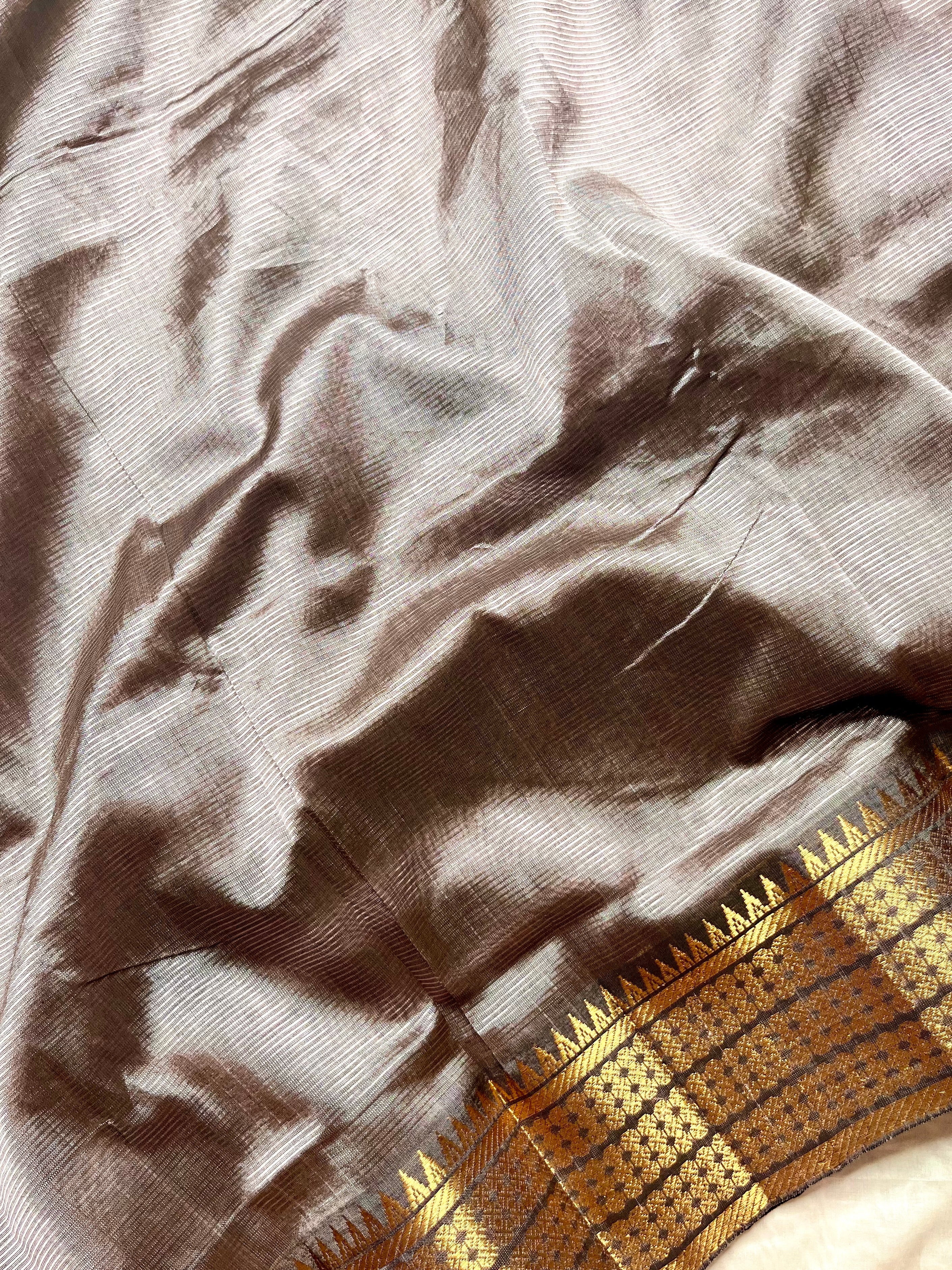 Handwoven Mangalgiri Silk Cotton Saree - Twilight + Gold