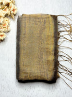 Load image into Gallery viewer, Handwoven Metallic Linen Tissue Saree - Gray Gold
