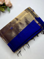 Load image into Gallery viewer, Handwoven Maheshwari Silk Cotton Saree - Royal Blue + Gold
