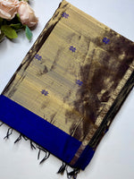 Load image into Gallery viewer, Handwoven Maheshwari Silk Cotton Saree - Royal Blue + Gold
