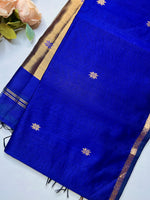 Load image into Gallery viewer, Handwoven Maheshwari Silk Cotton Saree - Royal Blue + Gold

