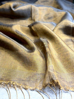 Load image into Gallery viewer, Handwoven Metallic Linen Tissue Saree - Gray Gold
