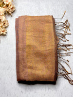 Load image into Gallery viewer, Handwoven Metallic Linen Tissue Saree - Peach Gold
