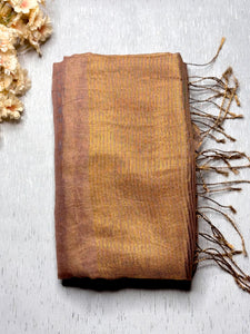 Handwoven Metallic Linen Tissue Saree - Peach Gold