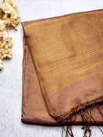 Load image into Gallery viewer, Handwoven Metallic Linen Tissue Saree - Peach Gold
