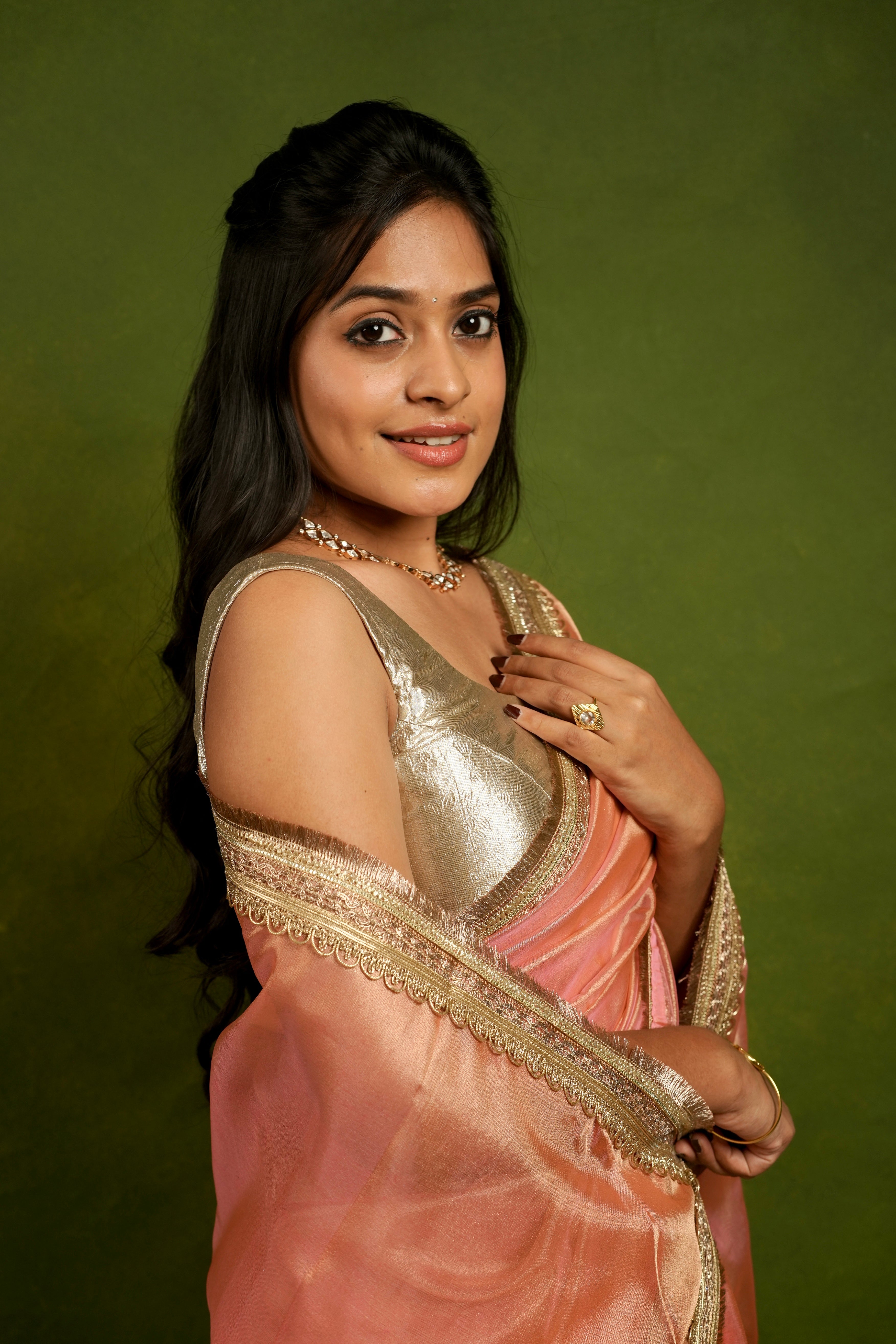 Alya - Tissue Silk Saree - Cavern Baby Pink + Silver Gotta