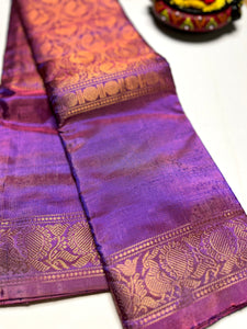 Handwoven Art Silk Saree - Plum Violet + Black Pearl