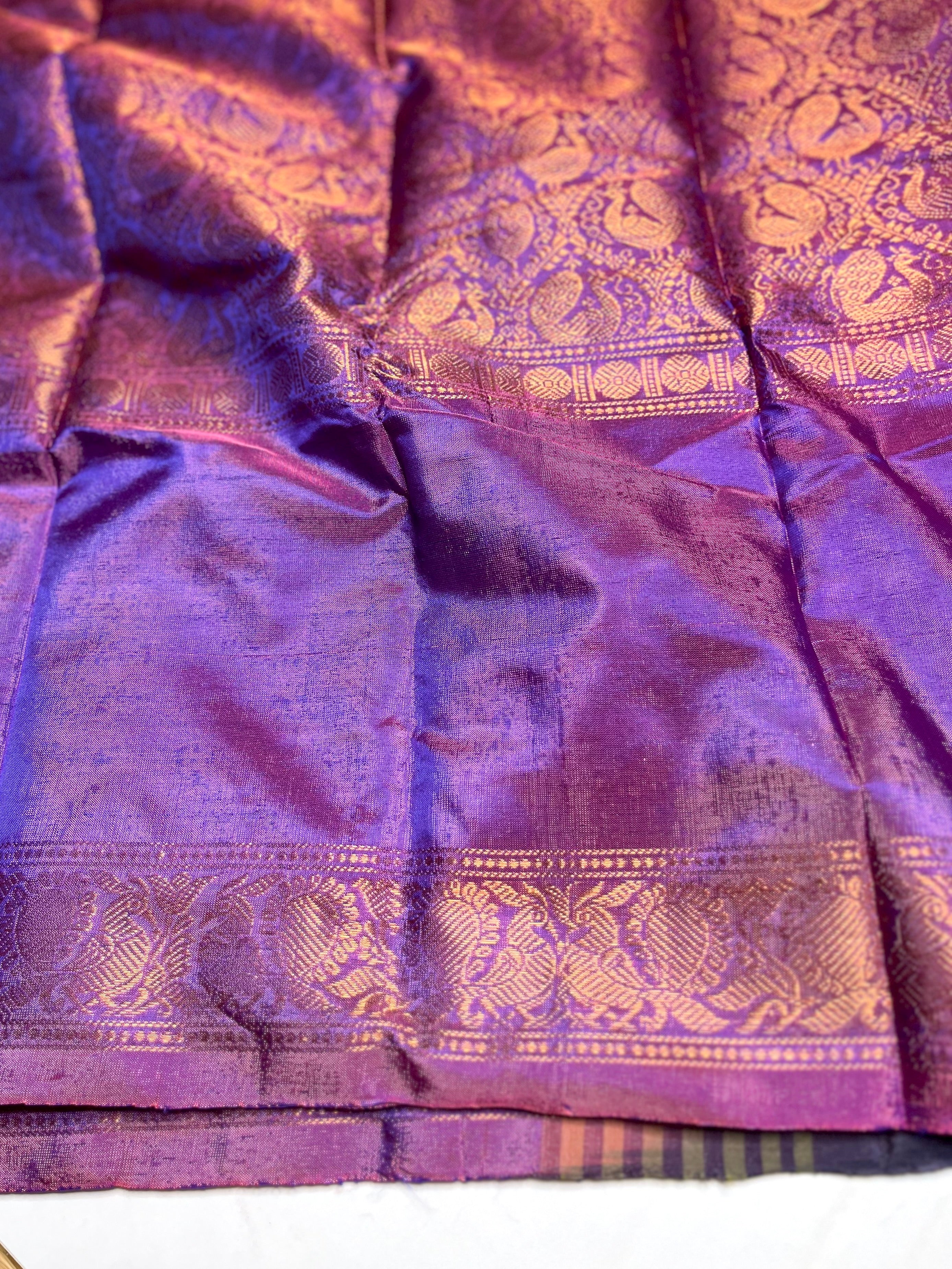 Handwoven Art Silk Saree - Plum Violet + Black Pearl