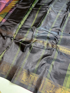 Handwoven Art Silk Saree - Plum Violet + Black Pearl