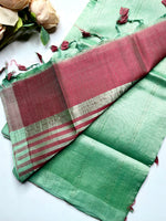 Load image into Gallery viewer, Handwoven Mangalgiri Silk Cotton Saree - Turquiose Green  + Wine Red
