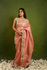 Load image into Gallery viewer, Alya - Tissue Silk Saree - Cavern Baby Pink + Silver Gotta
