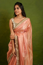 Load image into Gallery viewer, Alya - Tissue Silk Saree - Cavern Baby Pink + Silver Gotta
