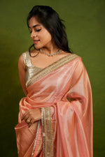 Load image into Gallery viewer, Alya - Tissue Silk Saree - Cavern Baby Pink + Silver Gotta
