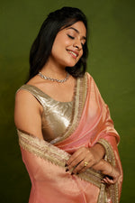Load image into Gallery viewer, Alya - Tissue Silk Saree - Cavern Baby Pink + Silver Gotta
