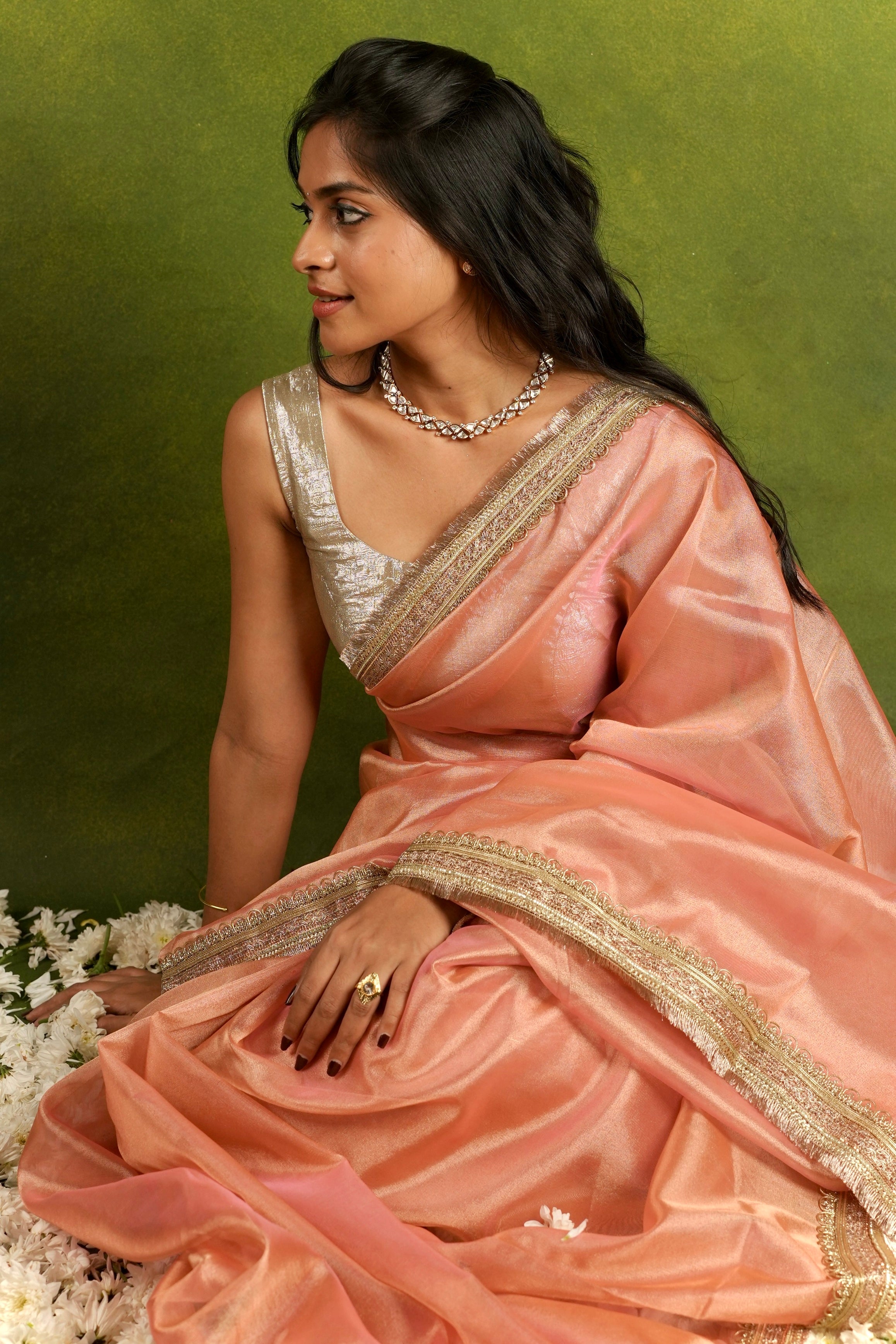 Alya - Tissue Silk Saree - Cavern Baby Pink + Silver Gotta