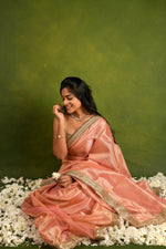 Load image into Gallery viewer, Alya - Tissue Silk Saree - Cavern Baby Pink + Silver Gotta
