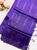 Load image into Gallery viewer, Handwoven Mangalgiri Silk Cotton Saree - Medium Purple + Pastel Brown
