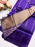 Load image into Gallery viewer, Handwoven Mangalgiri Silk Cotton Saree - Medium Purple + Pastel Brown
