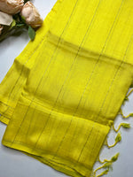 Load image into Gallery viewer, Handwoven Mangalgiri Silk Cotton Saree - Canary Yellow + Swamp Green
