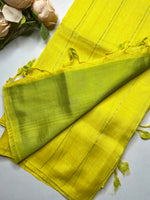 Load image into Gallery viewer, Handwoven Mangalgiri Silk Cotton Saree - Canary Yellow + Swamp Green
