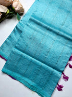 Load image into Gallery viewer, Handwoven Mangalgiri Silk Cotton Saree - Turquoise Blue + Candy Pink
