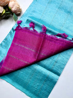 Load image into Gallery viewer, Handwoven Mangalgiri Silk Cotton Saree - Turquoise Blue + Candy Pink
