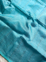 Load image into Gallery viewer, Handwoven Mangalgiri Silk Cotton Saree - Turquoise Blue + Candy Pink
