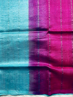 Load image into Gallery viewer, Handwoven Mangalgiri Silk Cotton Saree - Turquoise Blue + Candy Pink
