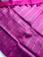 Load image into Gallery viewer, Handwoven Mangalgiri Silk Cotton Saree - Turquoise Blue + Candy Pink
