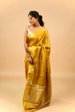 Load image into Gallery viewer, Yuri - Banarasi Satin Silk Saree - Golden Yellow Dream + Silver Gotta
