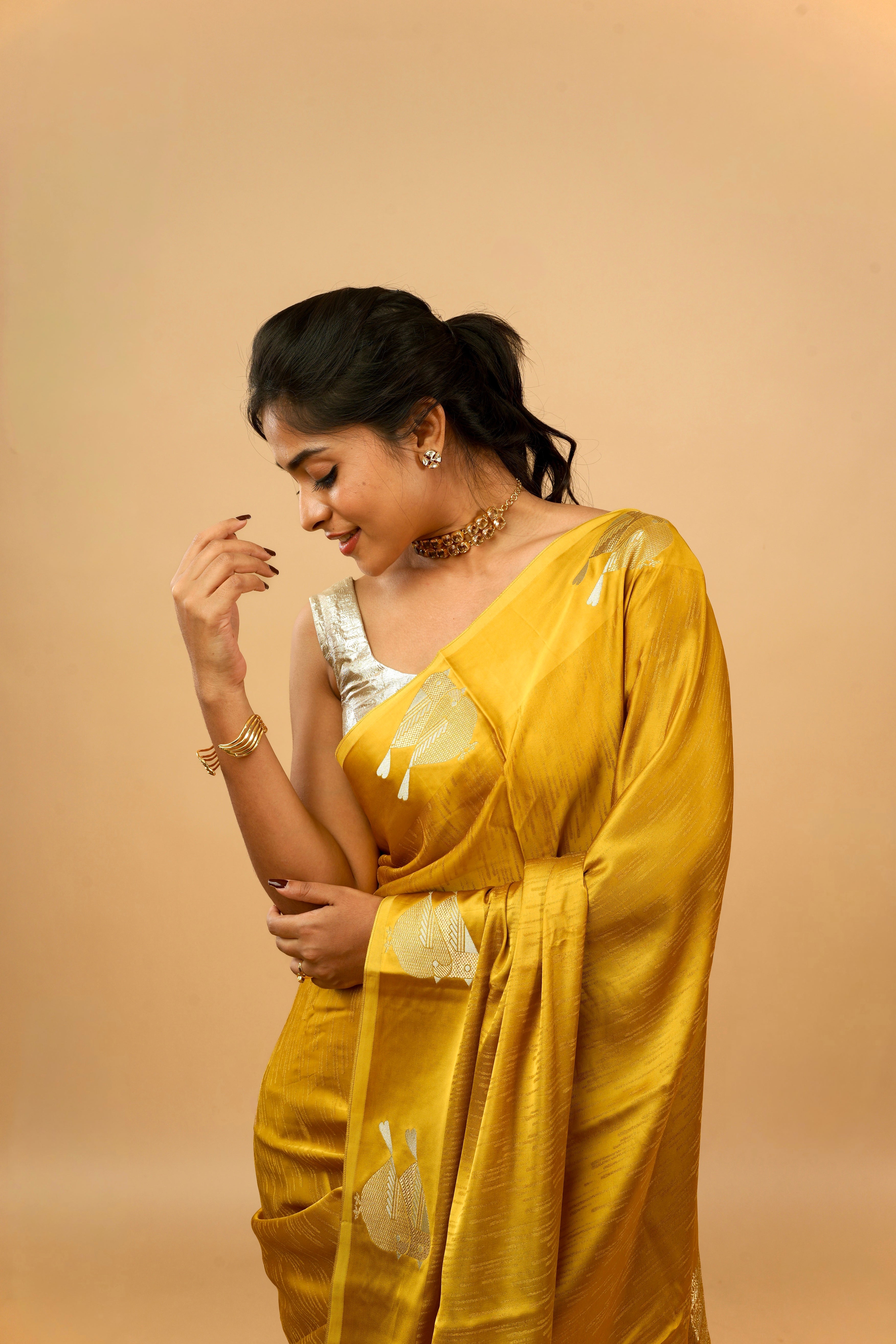 Yuri - Banarasi Satin Silk Saree - Golden Yellow Dream + Silver Gotta