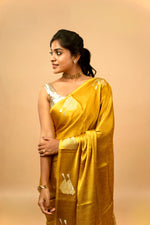 Load image into Gallery viewer, Yuri - Banarasi Satin Silk Saree - Golden Yellow Dream + Silver Gotta
