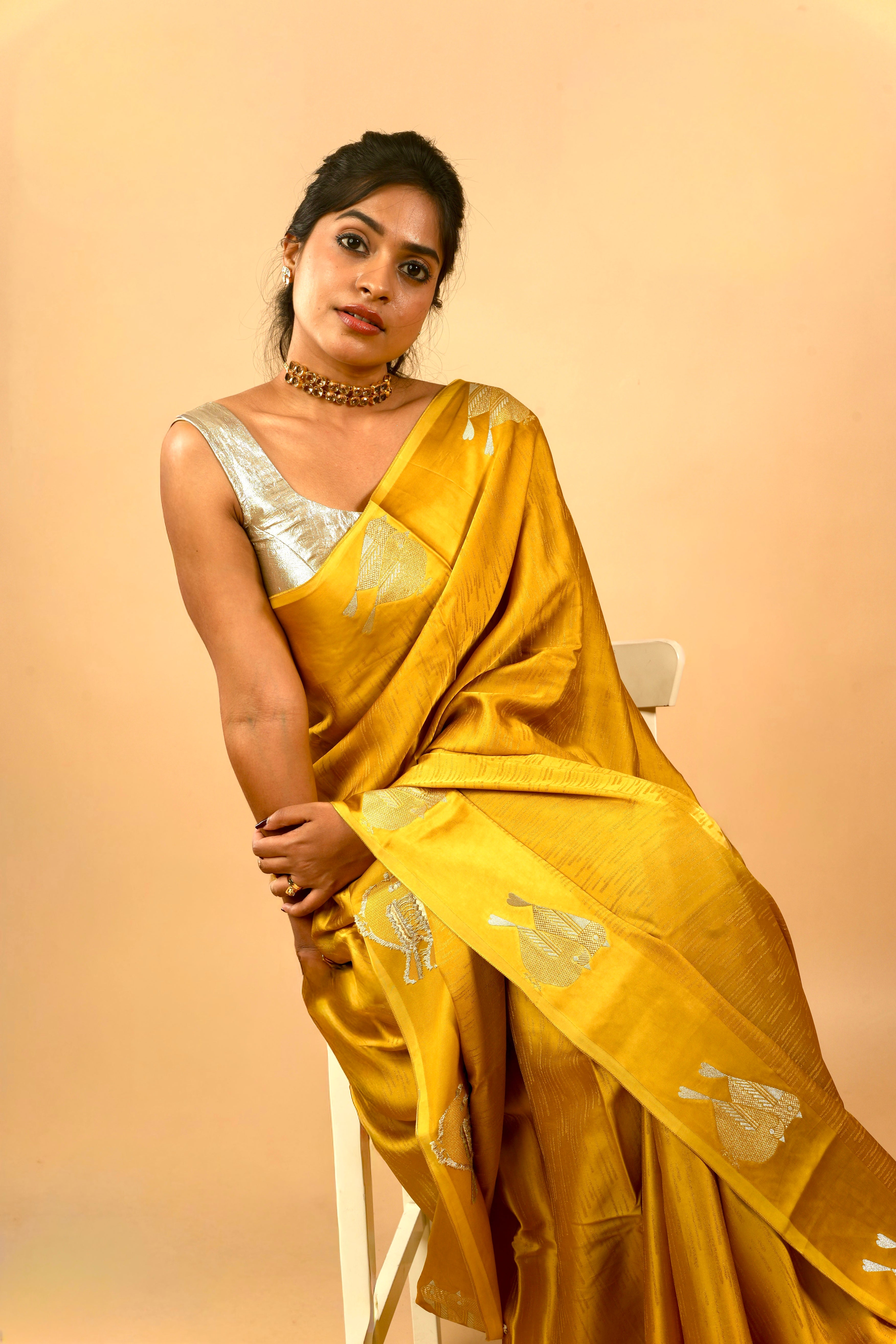 Yuri - Banarasi Satin Silk Saree - Golden Yellow Dream + Silver Gotta