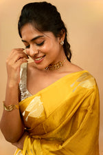 Load image into Gallery viewer, Yuri - Banarasi Satin Silk Saree - Golden Yellow Dream + Silver Gotta
