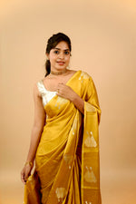 Load image into Gallery viewer, Yuri - Banarasi Satin Silk Saree - Golden Yellow Dream + Silver Gotta
