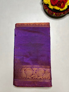 Handwoven Art Silk Saree - Plum Violet + Black Pearl