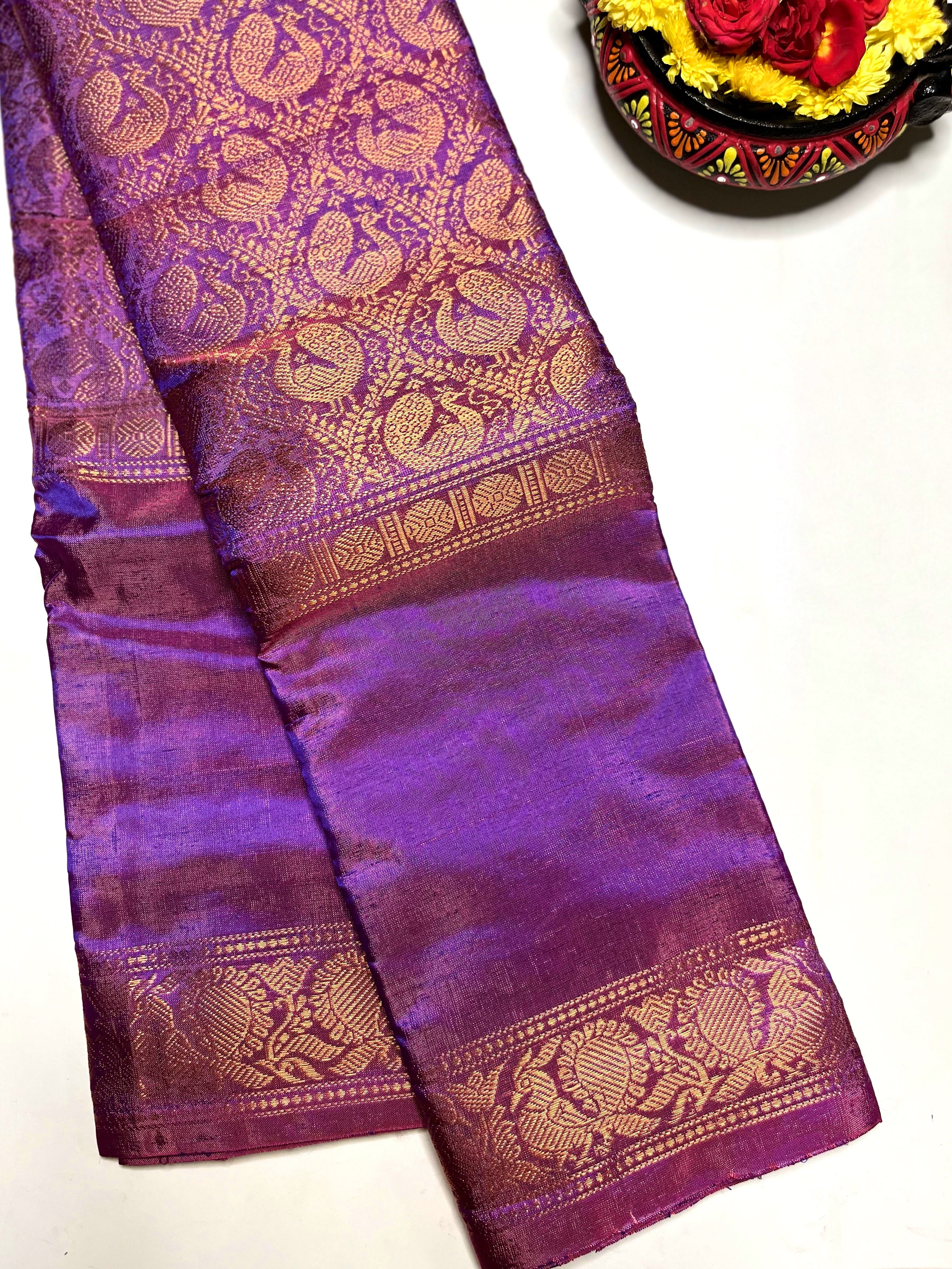 Handwoven Art Silk Saree - Plum Violet + Black Pearl