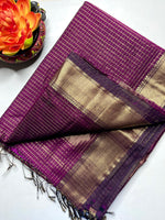 Load image into Gallery viewer, Handwoven Maheshwari Silk Cotton Saree - Brownish Purple+ Gold
