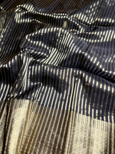 Reeva - Handwoven silk cotton saree - Black Pearl + Gold