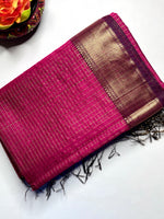 Load image into Gallery viewer, Handwoven Maheshwari Silk Cotton Saree - Cerise Pink + Dark Maroon
