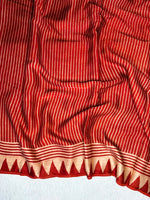 Load image into Gallery viewer, Ajrakh Modal Silk Hand Block Printed Saree - Madder Red Stripes + Black
