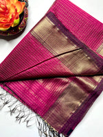 Load image into Gallery viewer, Handwoven Maheshwari Silk Cotton Saree - Cerise Pink + Dark Maroon
