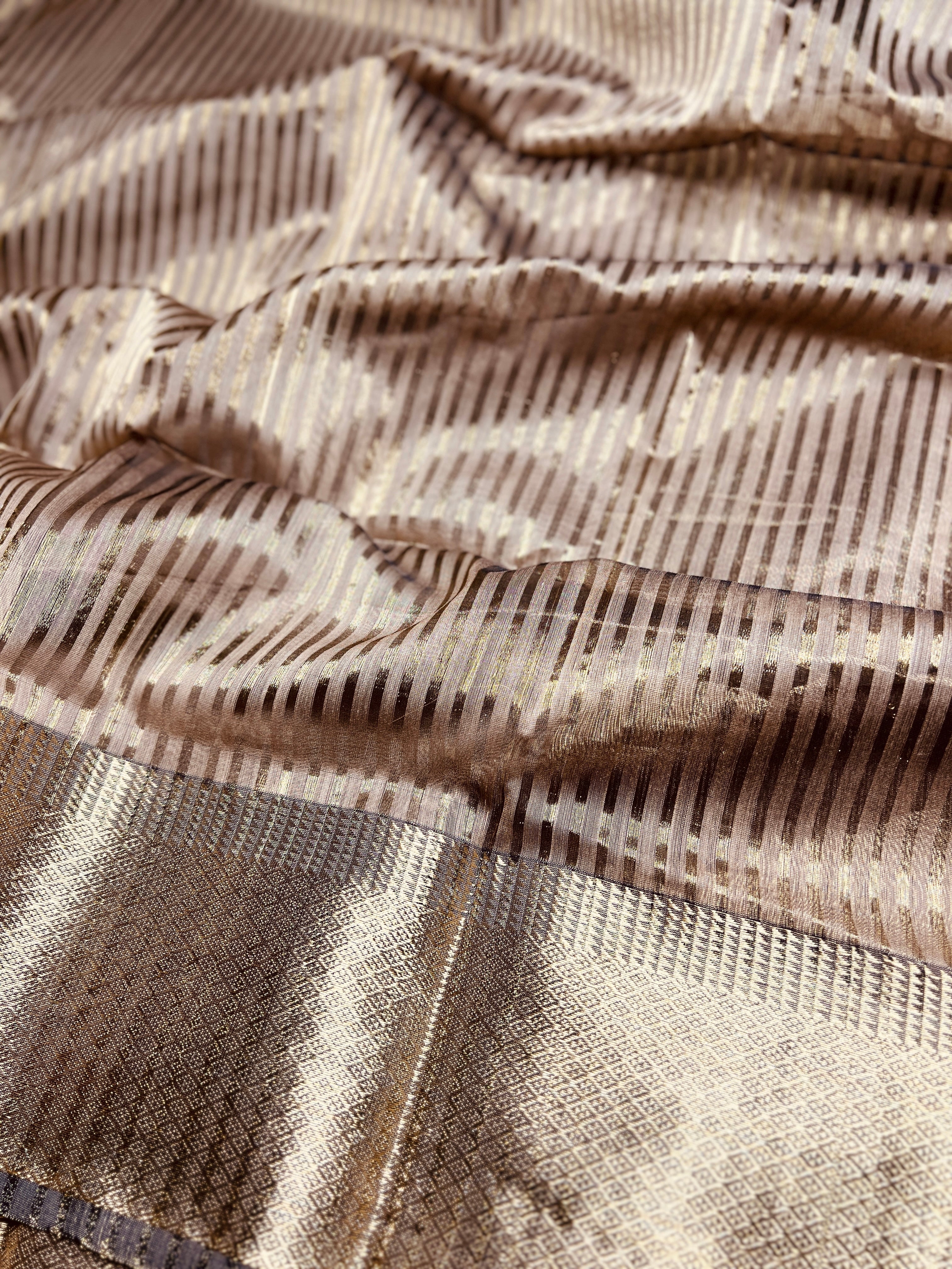 Leela - Handwoven silk cotton saree - Frosted Almond + Gold