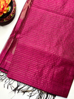Load image into Gallery viewer, Handwoven Maheshwari Silk Cotton Saree - Cerise Pink + Dark Maroon
