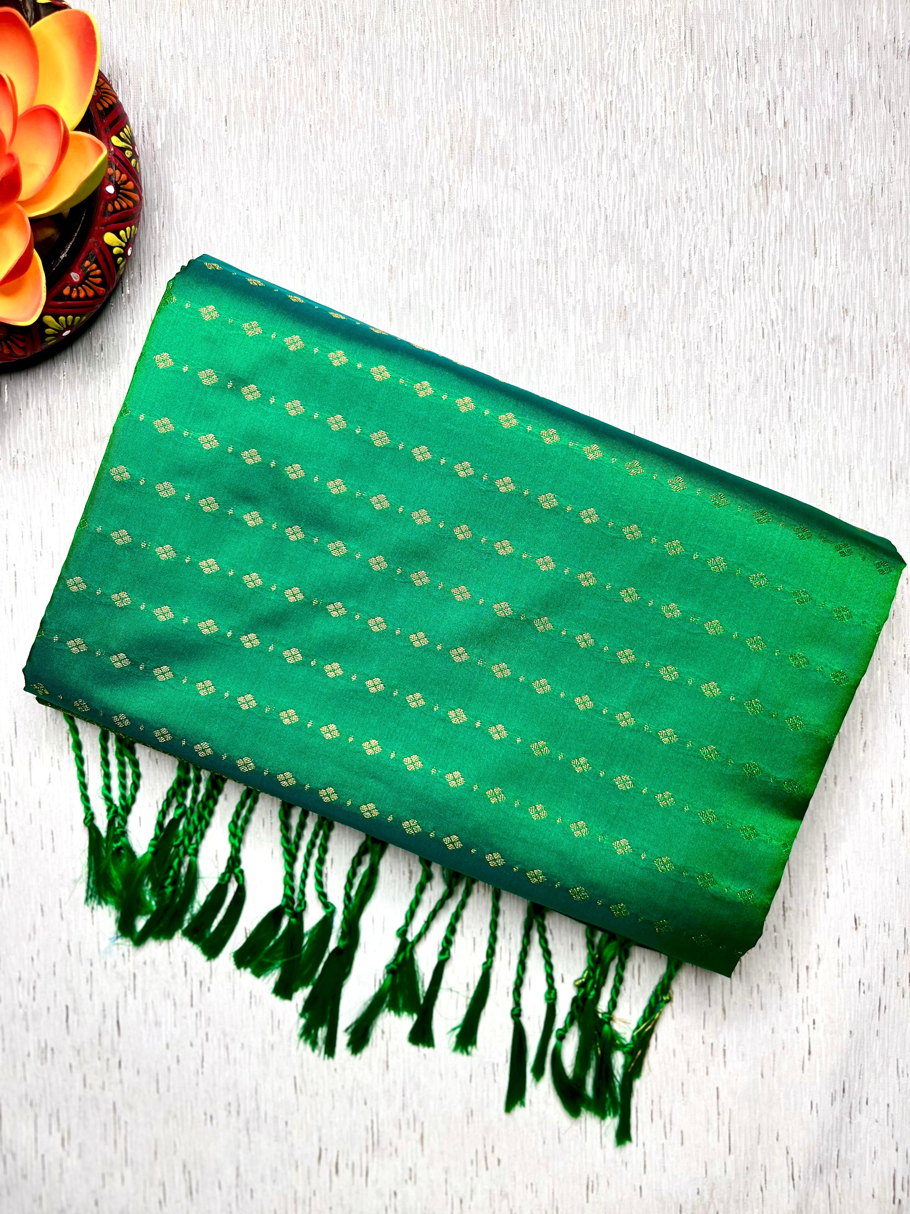 Soft Silk Saree  - Green Haze + Gold